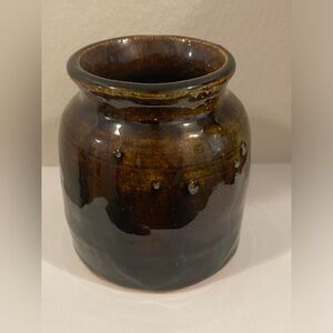 VTG Hand Thrown Pot with Rich Brown Glaze – 4" Tall, 3" Wide